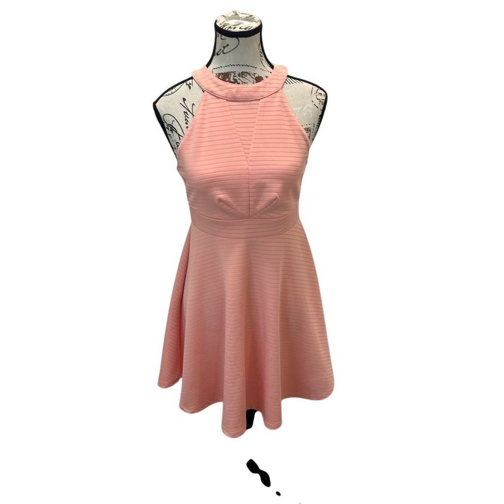 Attard State Pink Ribbed Halter Neck Fit Flare Dress Size S Summer Tropical